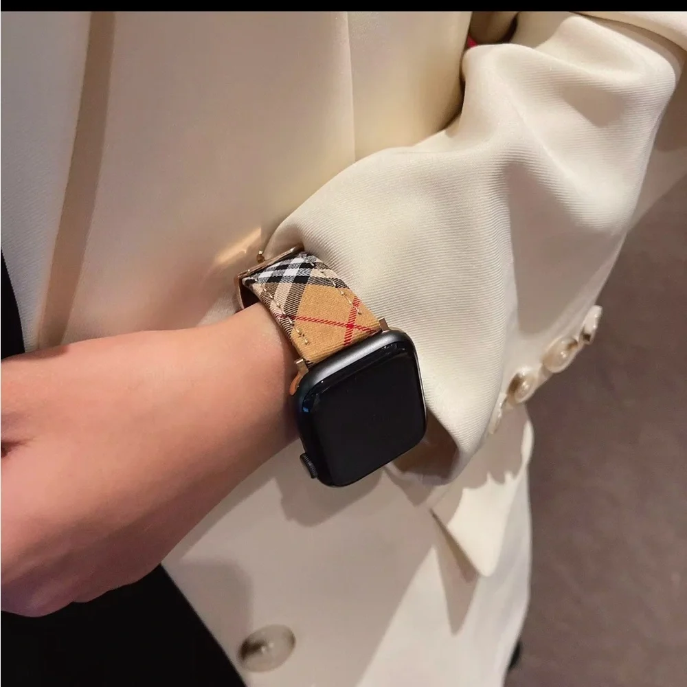 Leather Plaid Apple Watch Band 38/40/41/42/44 - Picture 5 of 16